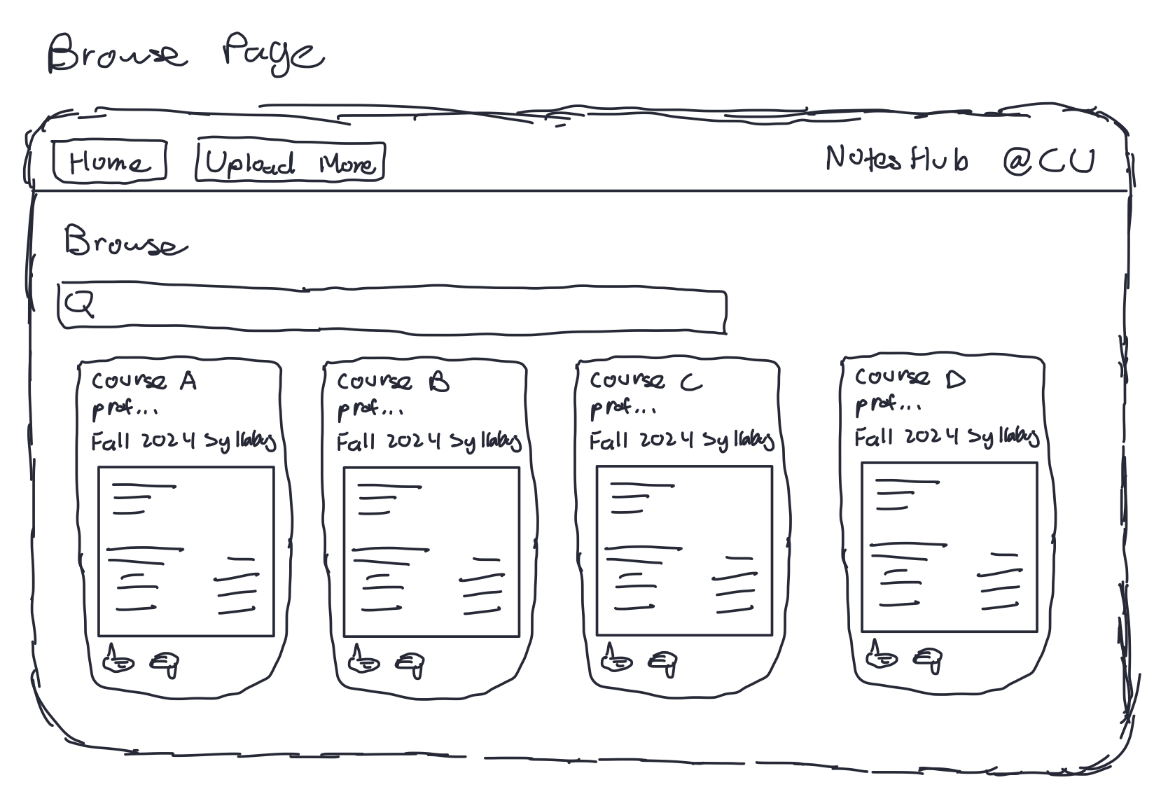 Sketched out UI layout of NotesHub's Browse page